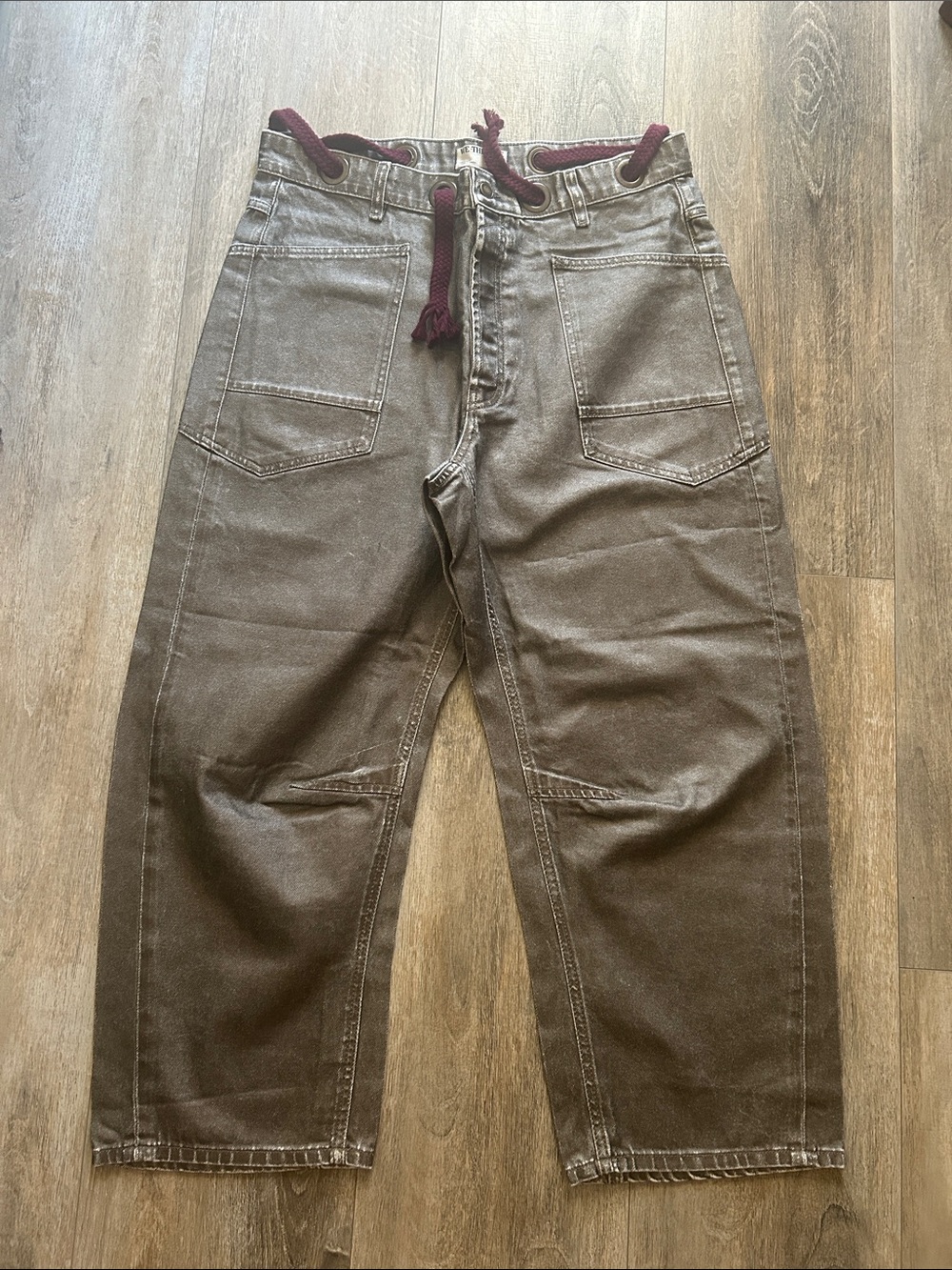 Free People We The Free Moxie Printed Low-Slung Barrel Jeans Metallic Size 32 - Picture 3 of 6